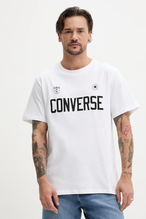 Converse t-shirt bawełniany męski kolor biały z nadrukiem 10027363-A02