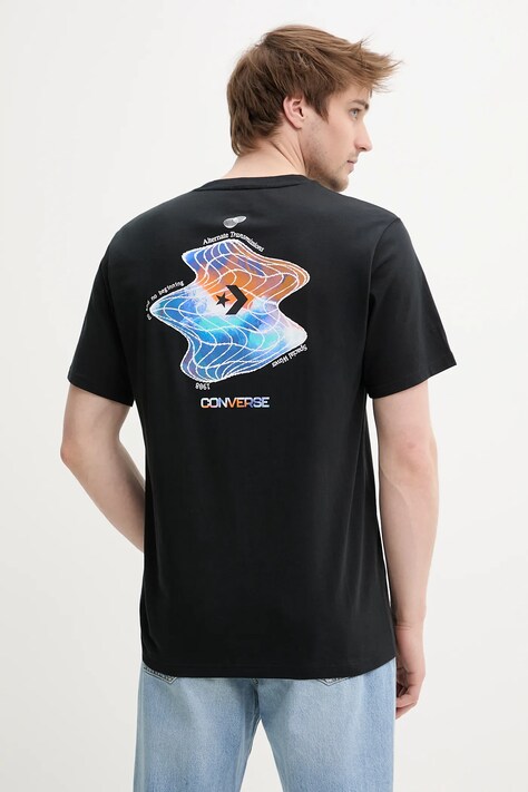 Converse t-shirt bawełniany męski kolor czarny z nadrukiem 10027366-A01