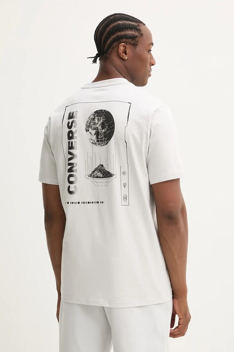Converse tricou din bumbac bărbați, culoarea gri, cu imprimeu, 10027367-A03