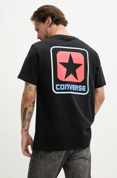 Converse t-shirt bawełniany męski kolor czarny z nadrukiem 10027993-A01