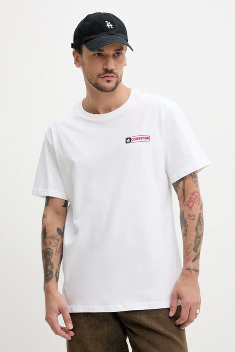 Converse t-shirt bawełniany męski kolor biały z nadrukiem 10027993-A02