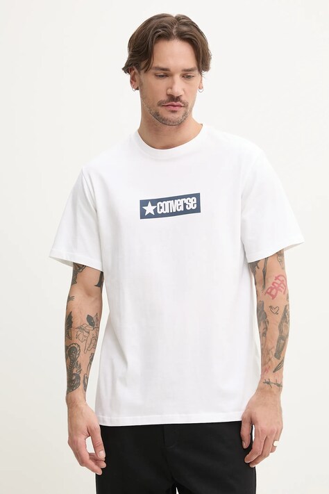 Converse t-shirt bawełniany męski kolor biały z nadrukiem 10027995-A02