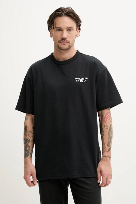 Converse t-shirt bawełniany męski kolor czarny z nadrukiem 10027997-A01