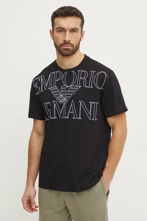 Emporio Armani Underwear tricou lounge din bumbac culoarea negru, cu imprimeu, EM000574 AF12326