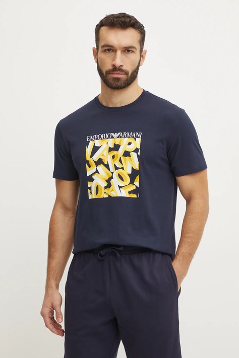 Emporio Armani Underwear tricou de plajă din bumbac culoarea albastru marin, cu imprimeu, EM000574 AF12349