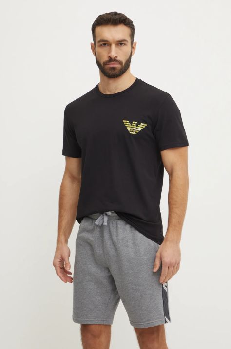 Emporio Armani Underwear t-shirt plażowy bawełniany kolor czarny z nadrukiem EM000574 AF12349