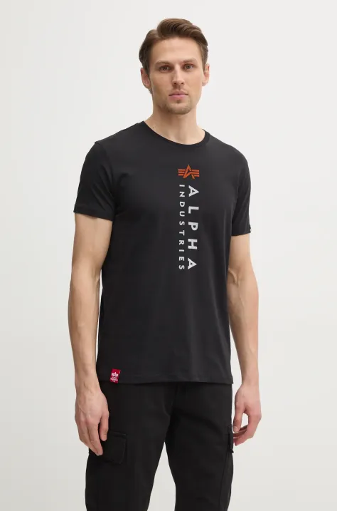 Bombažna kratka majica Alpha Industries R Print T moška, črna barva, 136509