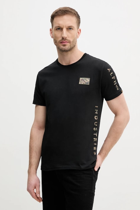 Βαμβακερό μπλουζάκι Alpha Industries Camo Sleeve T ανδρικό, χρώμα: μαύρο, 156522