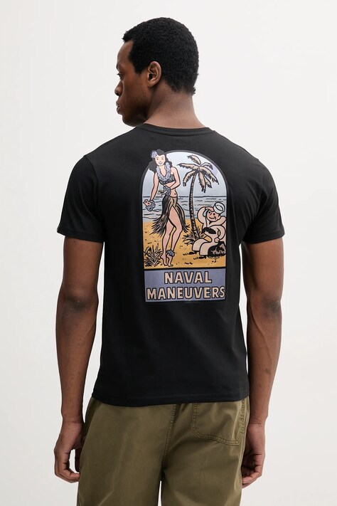 Pamučna majica Alpha Industries Naval T BP za muškarce, boja: crna, s tiskom, 156536