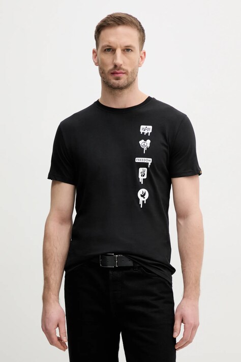Pamučna majica Alpha Industries Freedom T za muškarce, boja: crna, s tiskom, 156539
