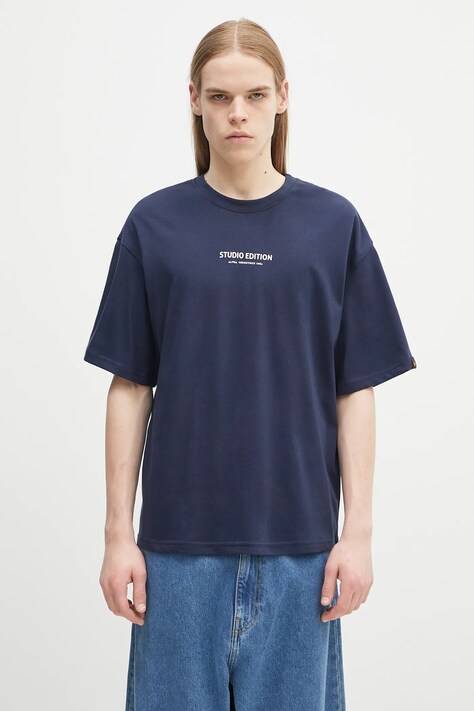 Хлопковая футболка Alpha Industries Studio Edition BP T мужская цвет синий с аппликацией 156553