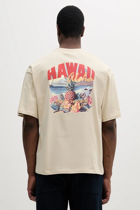 Хлопковая футболка Alpha Industries Hawaii Aloha T BP цвет бежевый узор 156535