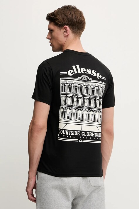 Ellesse tricou din bumbac Courtside culoarea negru, cu imprimeu, SHZ21991
