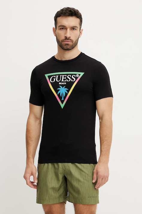 Guess tricou bărbați, culoarea negru, cu imprimeu, F5GI00 J1314