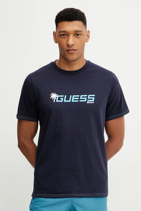 Guess tricou din bumbac bărbați, culoarea albastru marin, cu imprimeu, F5GI06 I3Z14