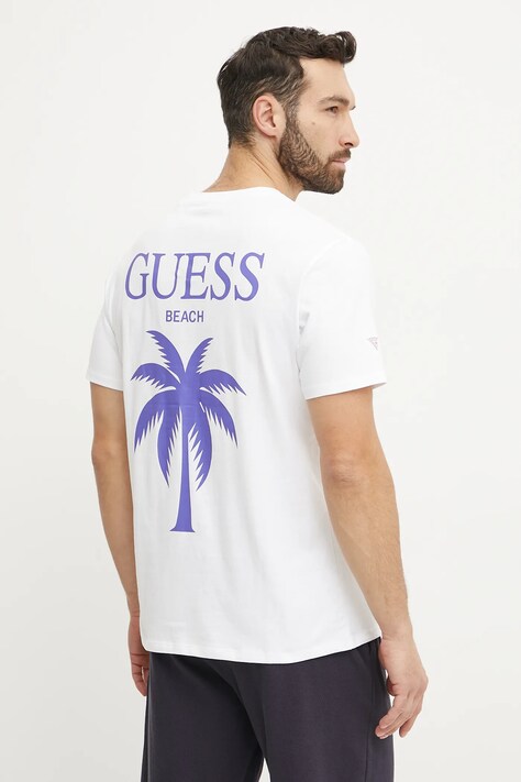 Guess tricou din bumbac barbati, culoarea alb, cu imprimeu, F5GI09 KA260