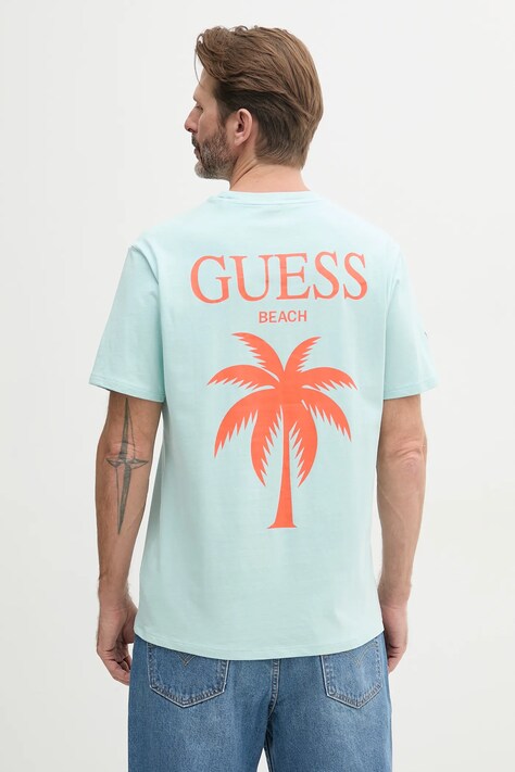 Bavlněné tričko Guess modrá barva, s aplikací, F5GI09 KA260