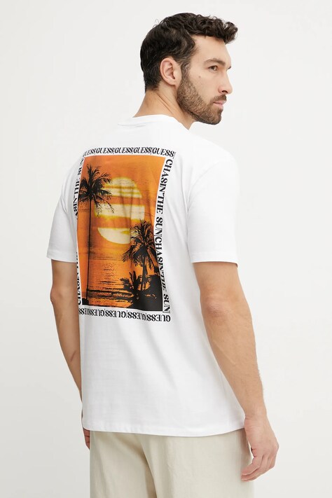 Guess t-shirt bawełniany męski kolor biały z nadrukiem F5GI10 I3Z14