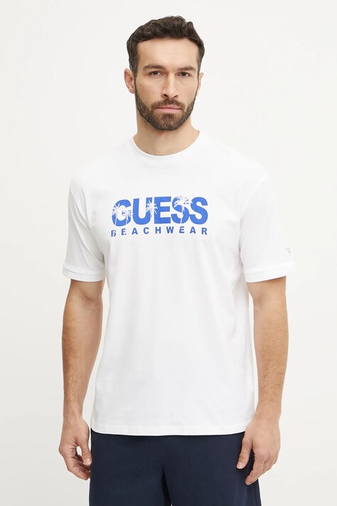 Guess tricou din bumbac barbati, culoarea alb, cu imprimeu, F5GI11 I3Z14