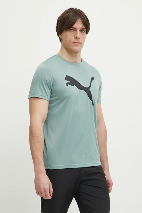 Футболка для тренинга Puma Tad Essentials Solid Cat цвет зелёный с принтом 525921