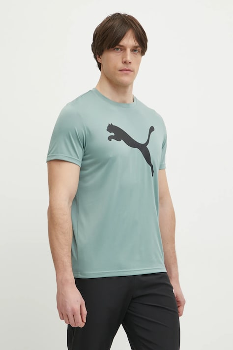 Puma edzős póló Tad Essentials Solid Cat zöld, nyomott mintás, 525921