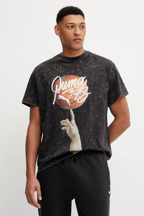 Bavlněné tričko Puma Dylan Exhibit pánské, černá barva, s potiskem, 630475