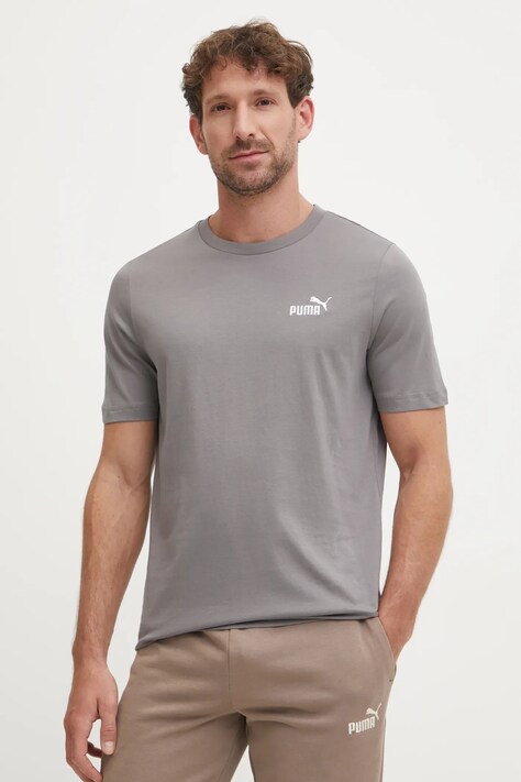 Puma tricou din bumbac barbati, culoarea gri, neted, 682535