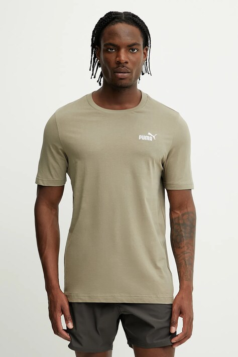 Puma tricou din bumbac barbati, culoarea verde, neted, 682535