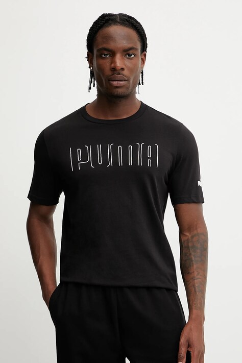 Puma pamut póló fekete, nyomott mintás, 684617