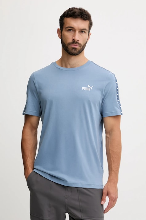 Puma t-shirt bawełniany męski kolor niebieski z aplikacją 684674