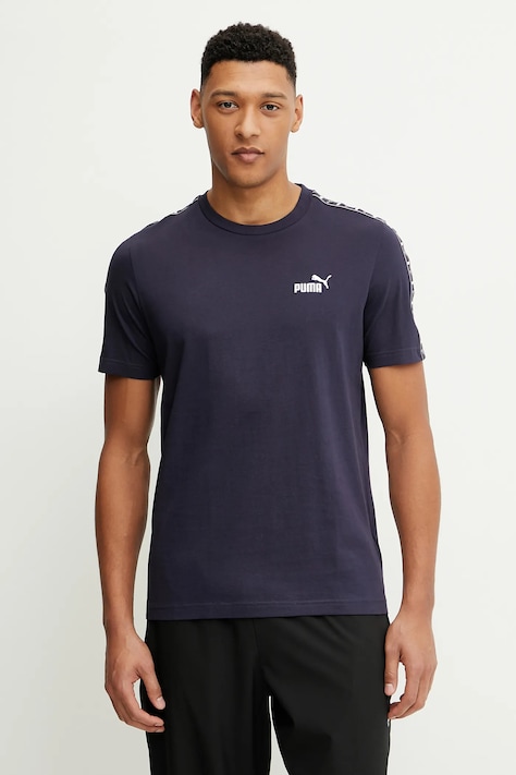 Puma tricou din bumbac culoarea bleumarin, cu imprimeu, 684674