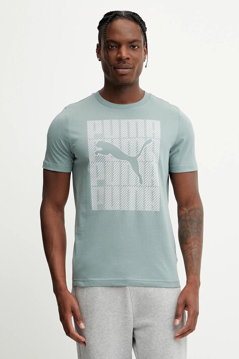 Puma t-shirt bawełniany męski kolor zielony z nadrukiem 684825