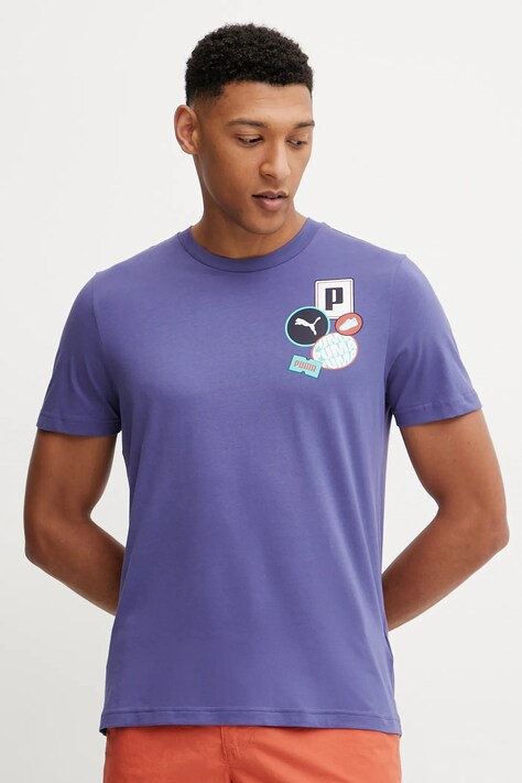 Puma tricou din bumbac GRAPHICS Icon bărbați, culoarea violet, cu imprimeu, 684829