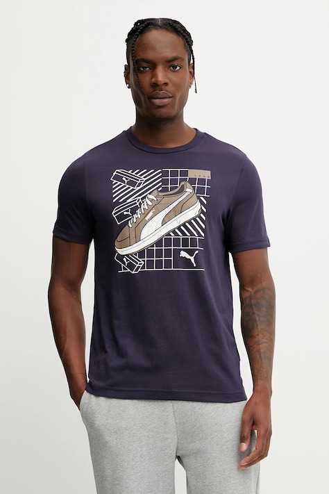 Puma tricou din bumbac GRAPHICS Sneaker culoarea bleumarin, cu imprimeu, 684830