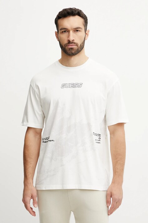 Guess tricou din bumbac KOCHA barbati, culoarea alb, cu imprimeu, Z5GI05 I3Z14