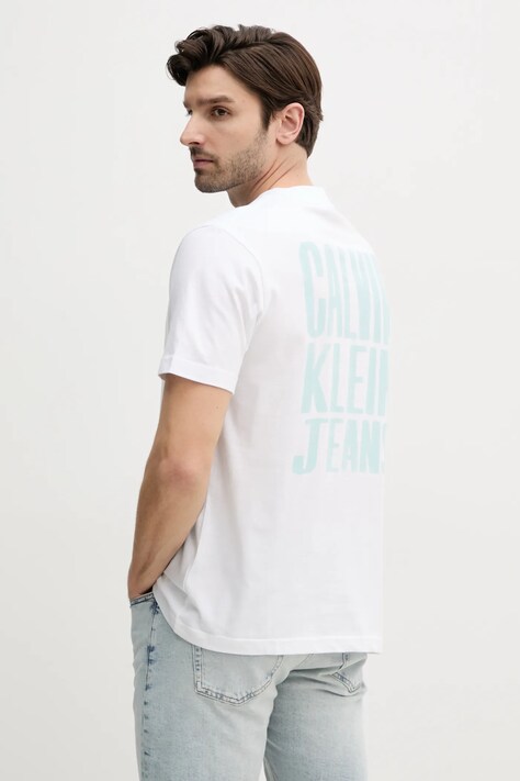 Calvin Klein Jeans t-shirt bawełniany męski kolor biały z nadrukiem J30J327523