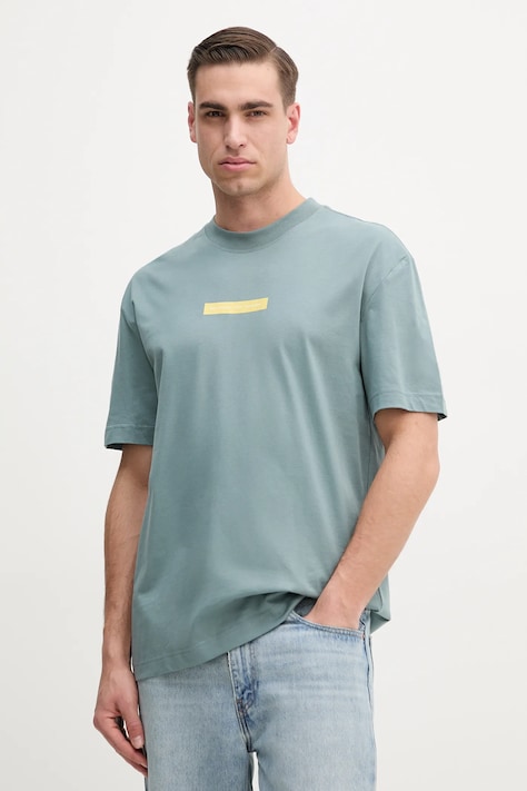 Bavlnené tričko Calvin Klein Jeans pánsky, tyrkysová farba, s potlačou, J30J327524