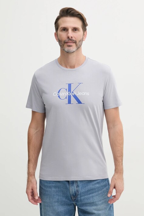 Calvin Klein Jeans tricou din bumbac barbati, culoarea violet, cu imprimeu, LV040EM286