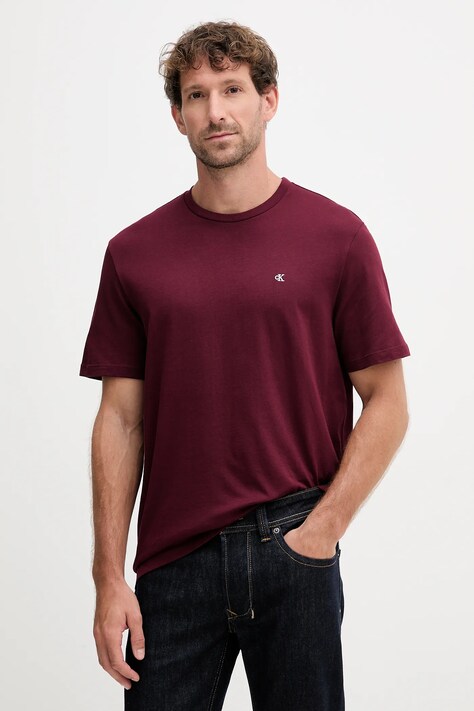 Calvin Klein Jeans t-shirt bawełniany męski kolor bordowy gładki LV040HM265