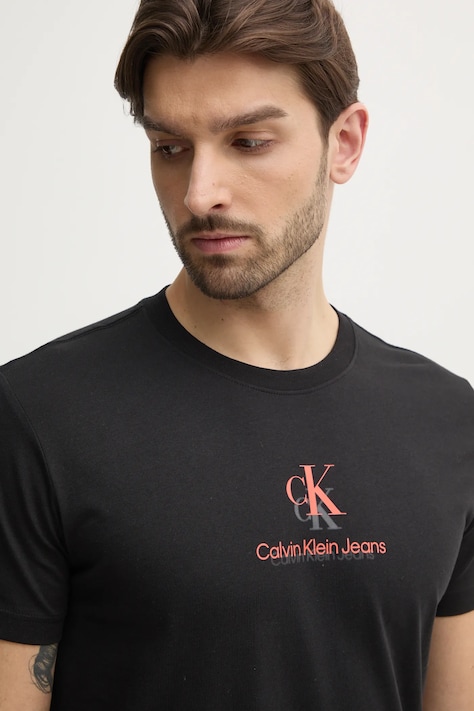 Хлопковая футболка Calvin Klein Jeans мужская цвет чёрный с принтом J30J327469
