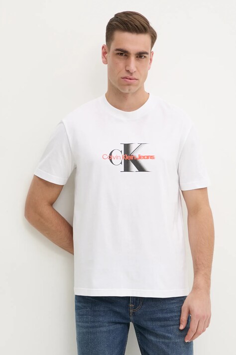 Хлопковая футболка Calvin Klein Jeans мужская цвет белый с принтом J30J327471
