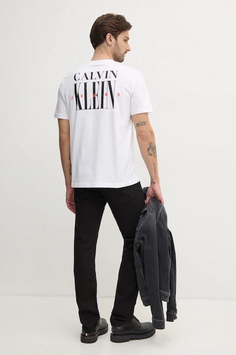 Calvin Klein Jeans tricou din bumbac bărbați, culoarea alb, cu imprimeu, J30J327473