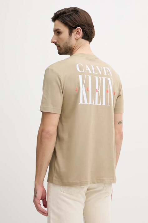 Calvin Klein Jeans tricou din bumbac bărbați, culoarea bej, cu imprimeu, J30J327473