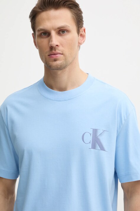 Bavlněné tričko Calvin Klein Jeans modrá barva, s potiskem, J30J327475