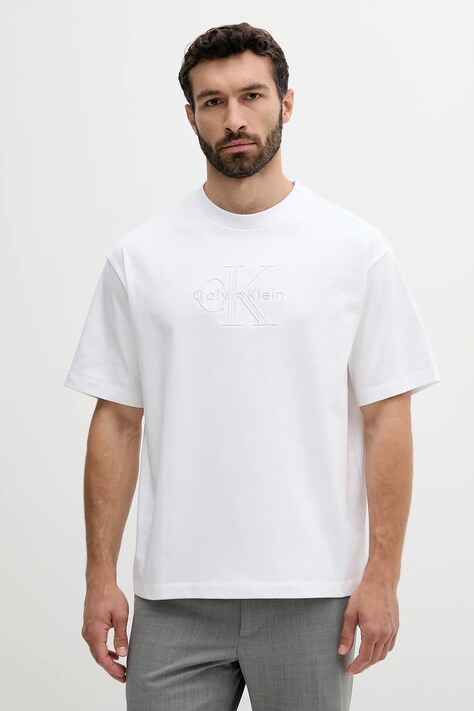 Calvin Klein Jeans tricou din bumbac culoarea alb, cu imprimeu, LV04RB295G