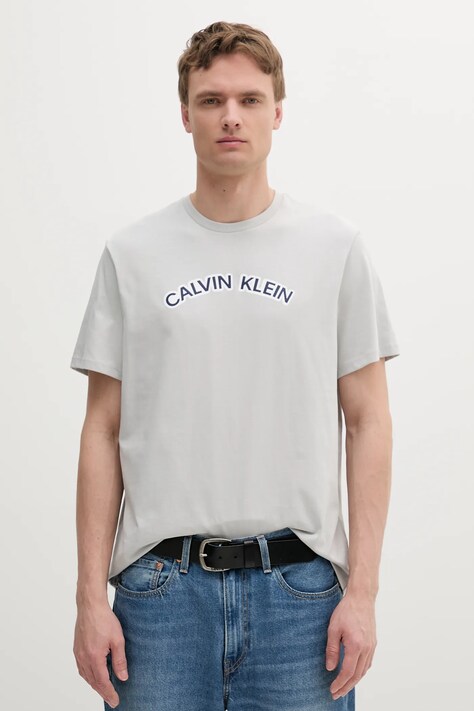 Calvin Klein Jeans tricou din bumbac culoarea gri, cu imprimeu, LV04RB849G
