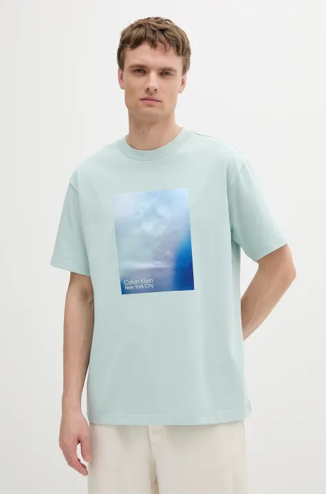 Calvin Klein Jeans t-shirt bawełniany męski kolor turkusowy z nadrukiem LV04RAB811
