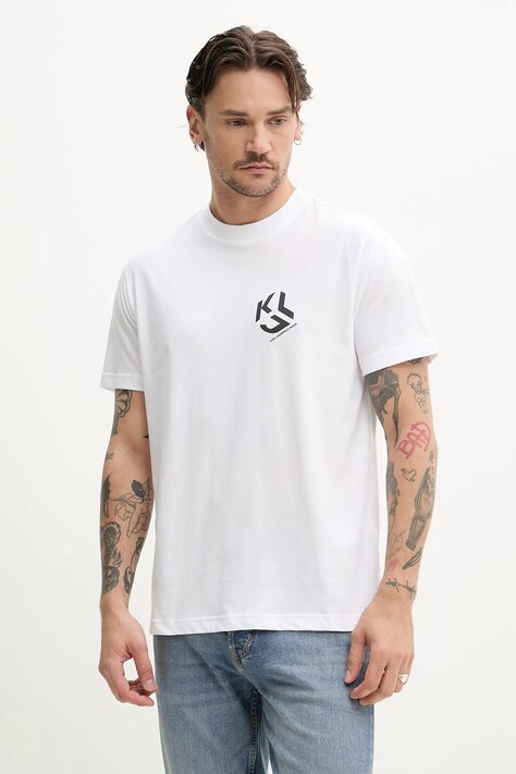 Karl Lagerfeld Jeans tricou barbati, culoarea alb, cu imprimeu, A2M17072