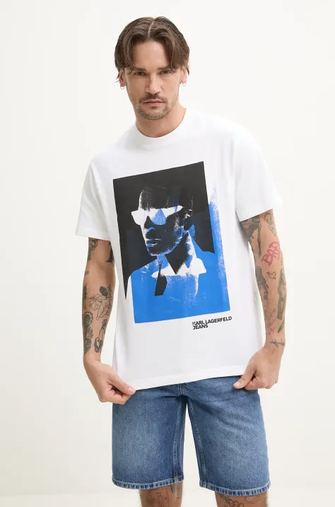 Karl Lagerfeld Jeans t-shirt bawełniany męski kolor biały z nadrukiem A2M17036