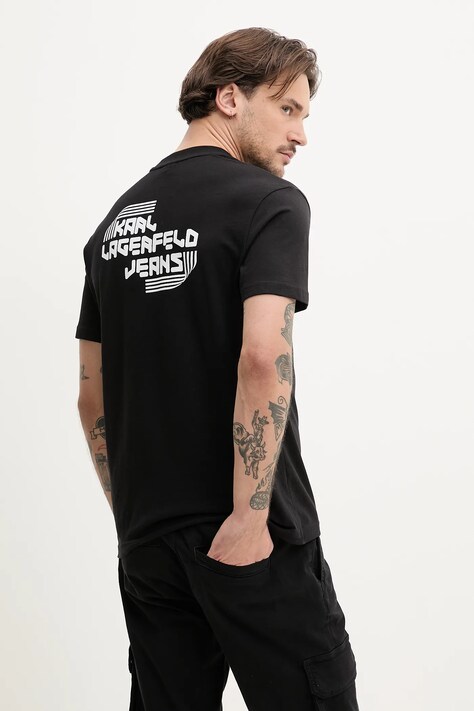 Karl Lagerfeld Jeans tricou bărbați, culoarea negru, cu imprimeu, A2M17040